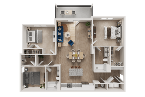 Floor plan for 3 beds, 2 baths, 1462 sqft